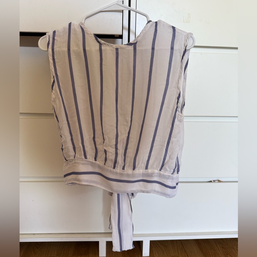Shinestar Blue Striped Sleeveless Blouse